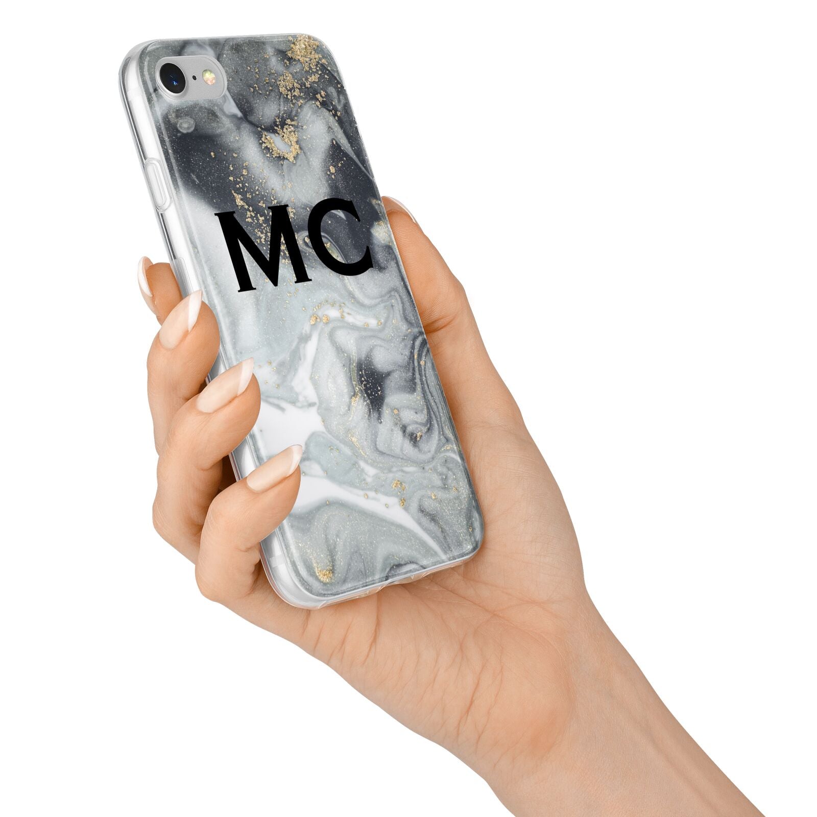 Monogram Black White Swirl Marble iPhone 7 Bumper Case on Silver iPhone Alternative Image