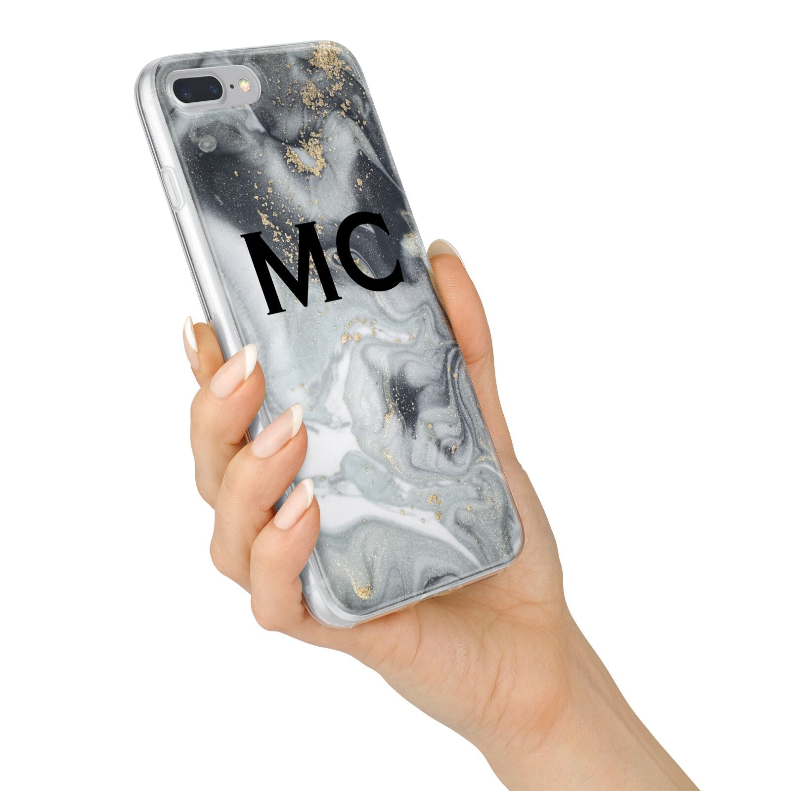 Monogram Black White Swirl Marble iPhone 7 Plus Bumper Case on Silver iPhone Alternative Image