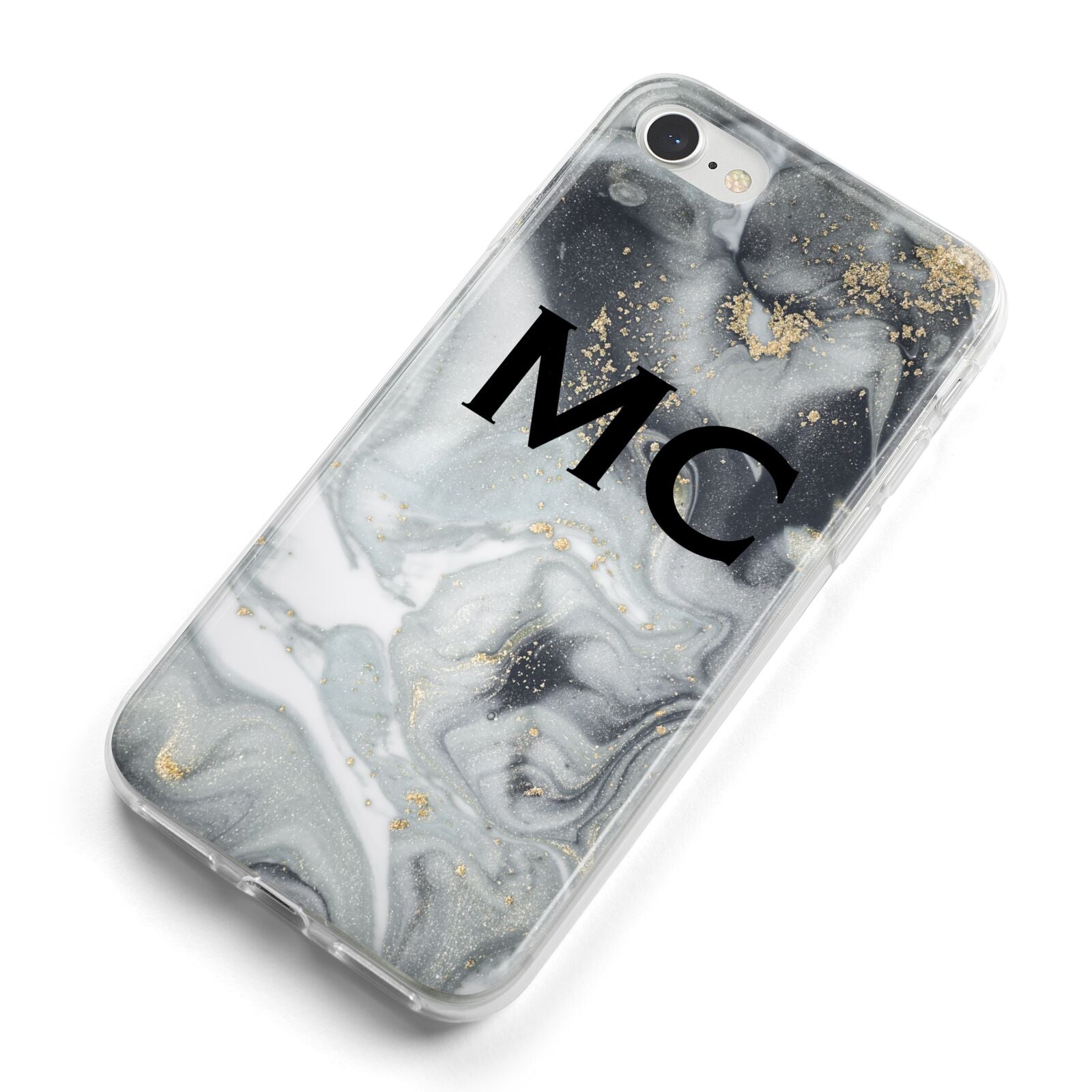 Monogram Black White Swirl Marble iPhone 8 Bumper Case on Silver iPhone Alternative Image