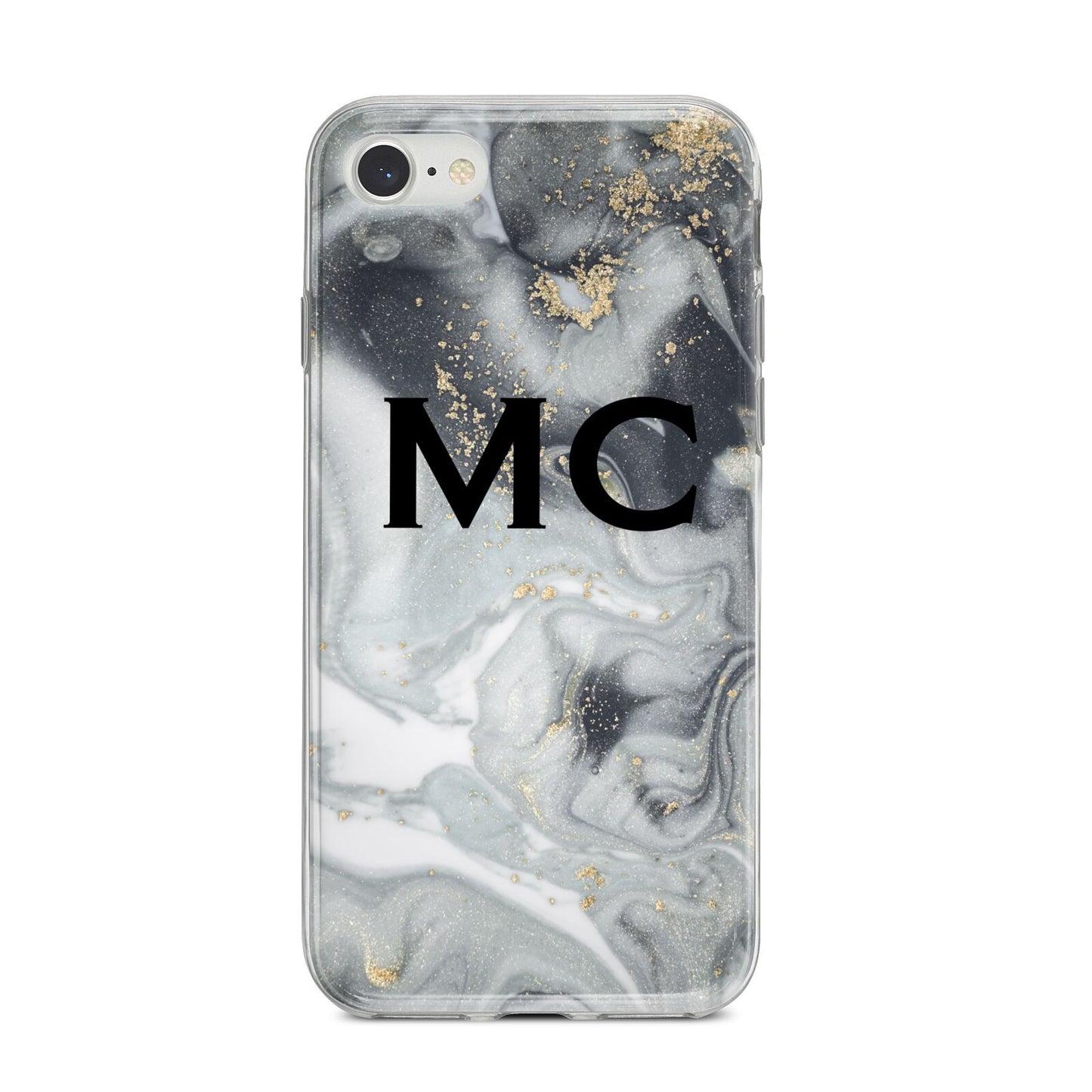 Monogram Black White Swirl Marble iPhone 8 Bumper Case on Silver iPhone