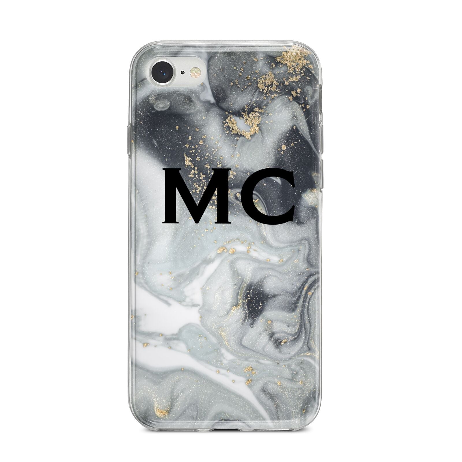 Monogram Black White Swirl Marble iPhone 8 Bumper Case on Silver iPhone
