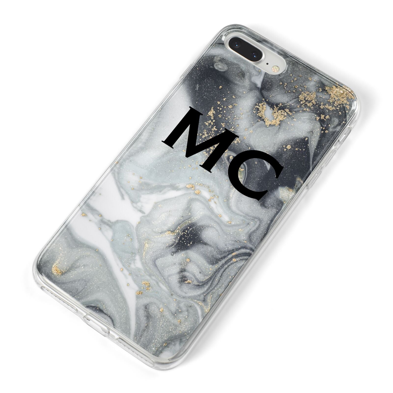 Monogram Black White Swirl Marble iPhone 8 Plus Bumper Case on Silver iPhone Alternative Image