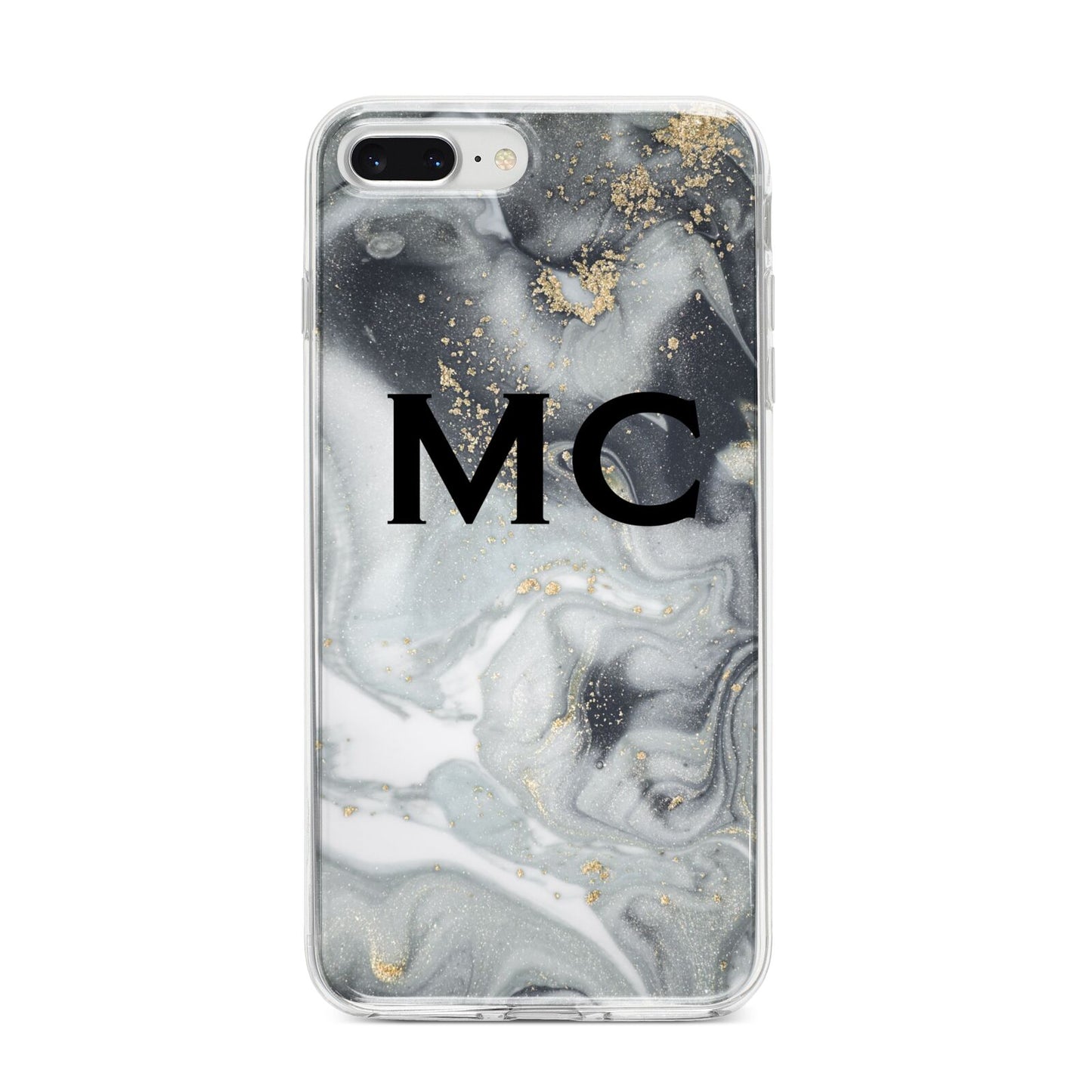 Monogram Black White Swirl Marble iPhone 8 Plus Bumper Case on Silver iPhone