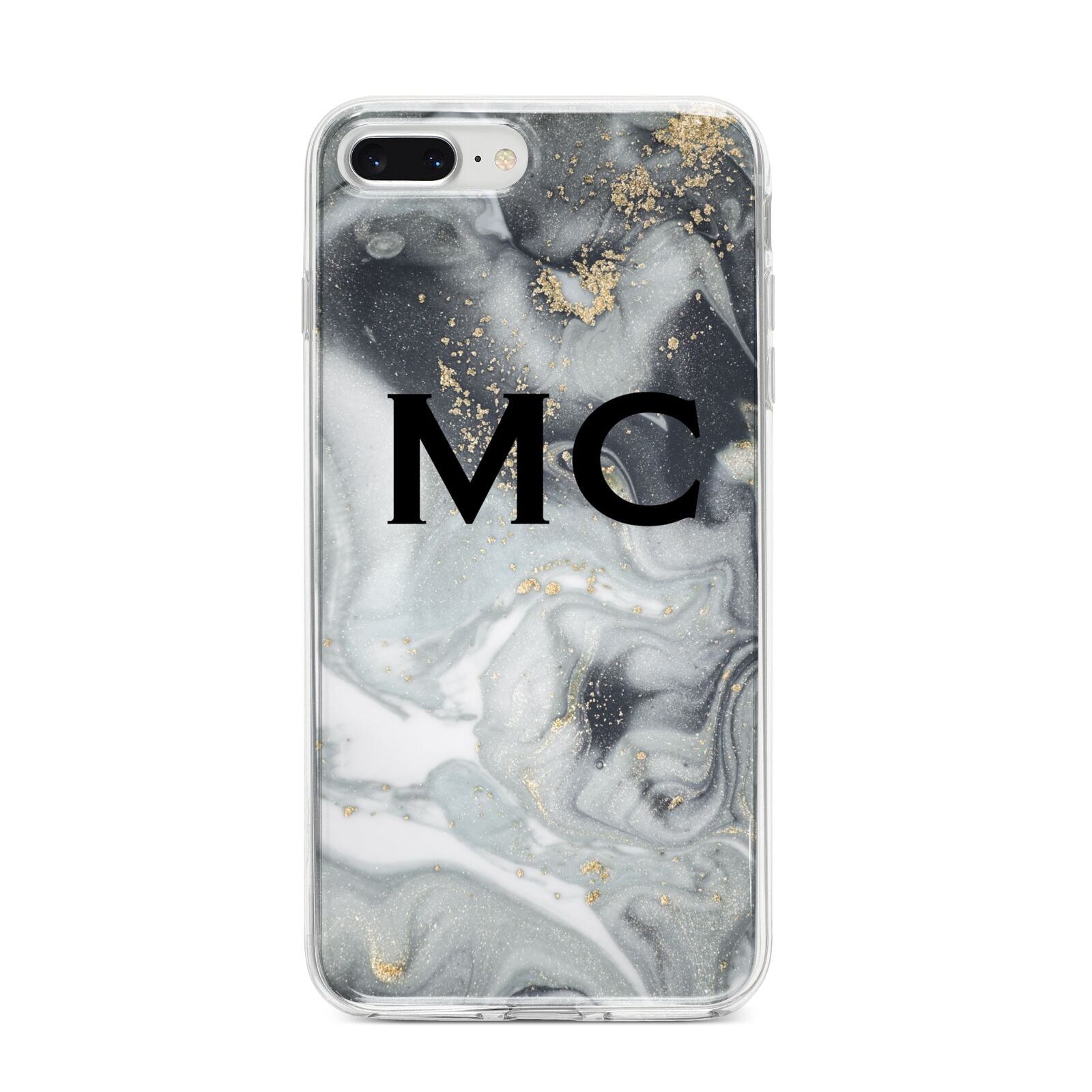 Monogram Black White Swirl Marble iPhone 8 Plus Bumper Case on Silver iPhone