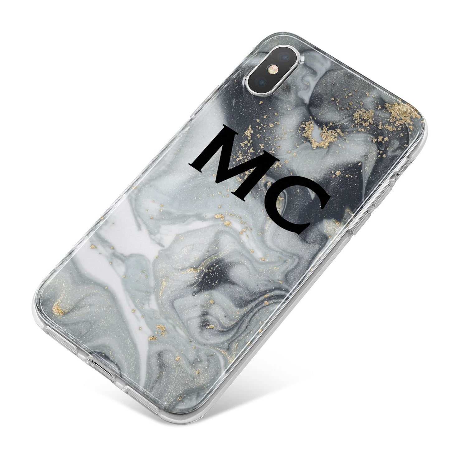 Monogram Black White Swirl Marble iPhone X Bumper Case on Silver iPhone