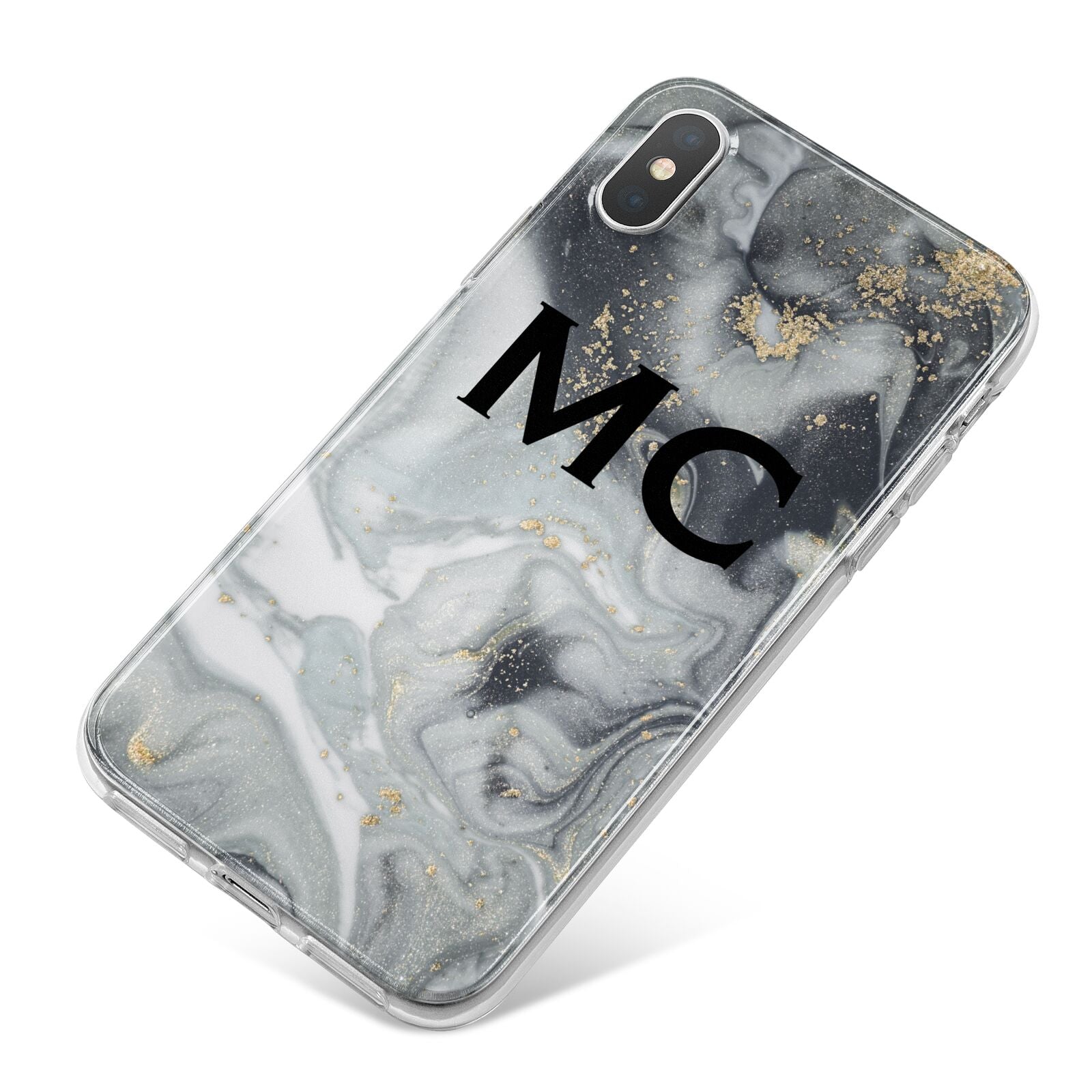 Monogram Black White Swirl Marble iPhone X Bumper Case on Silver iPhone