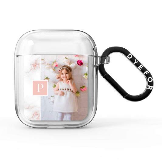 Monogram Marble Photo Upload AirPods Clear Case