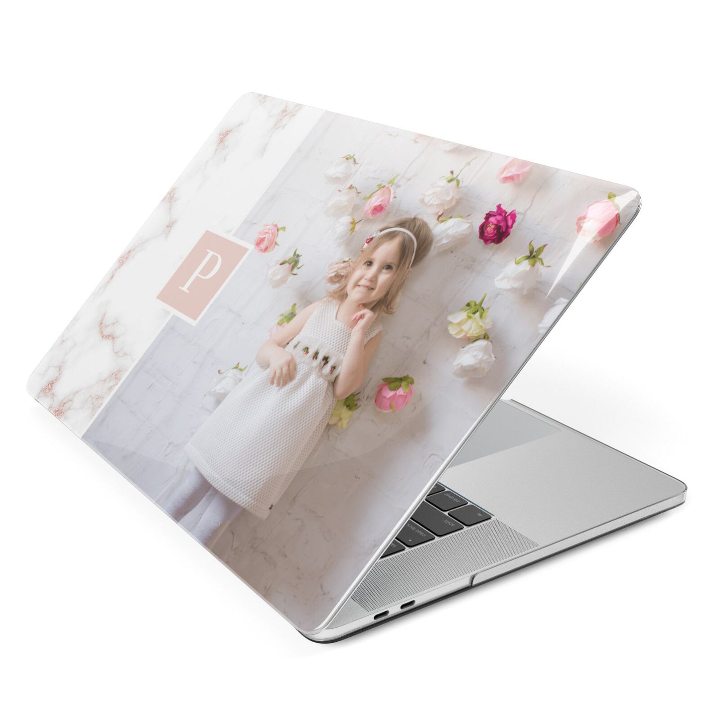 Monogram Marble Photo Upload Apple MacBook Case Side View