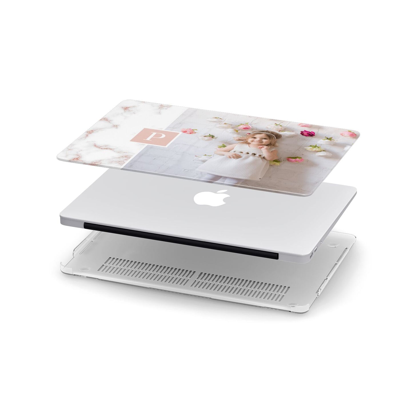 Monogram Marble Photo Upload Apple MacBook Case in Detail