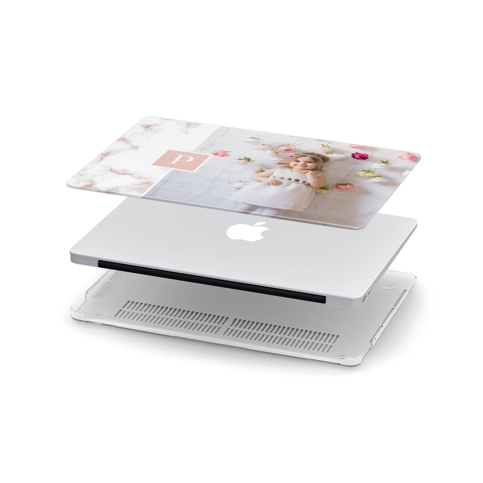 Monogram Marble Photo Upload Apple MacBook Case in Detail