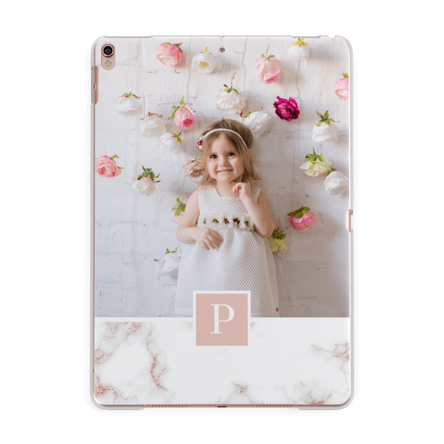 Monogram Marble Photo Upload Apple iPad Rose Gold Case