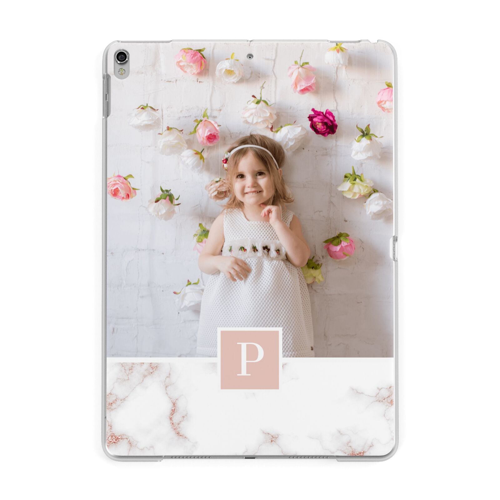 Monogram Marble Photo Upload Apple iPad Silver Case