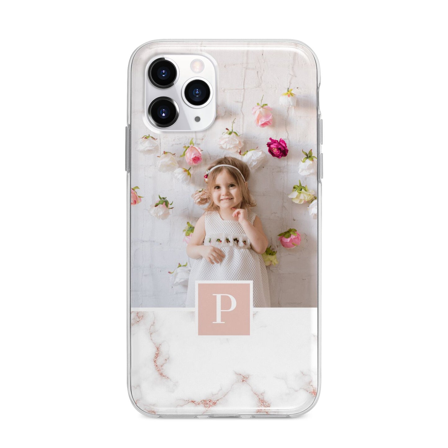 Monogram Marble Photo Upload Apple iPhone 11 Pro Max in Silver with Bumper Case