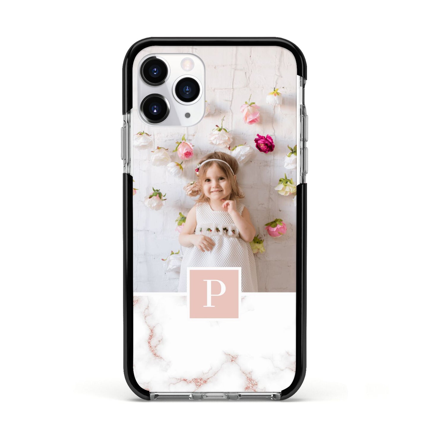 Monogram Marble Photo Upload Apple iPhone 11 Pro in Silver with Black Impact Case