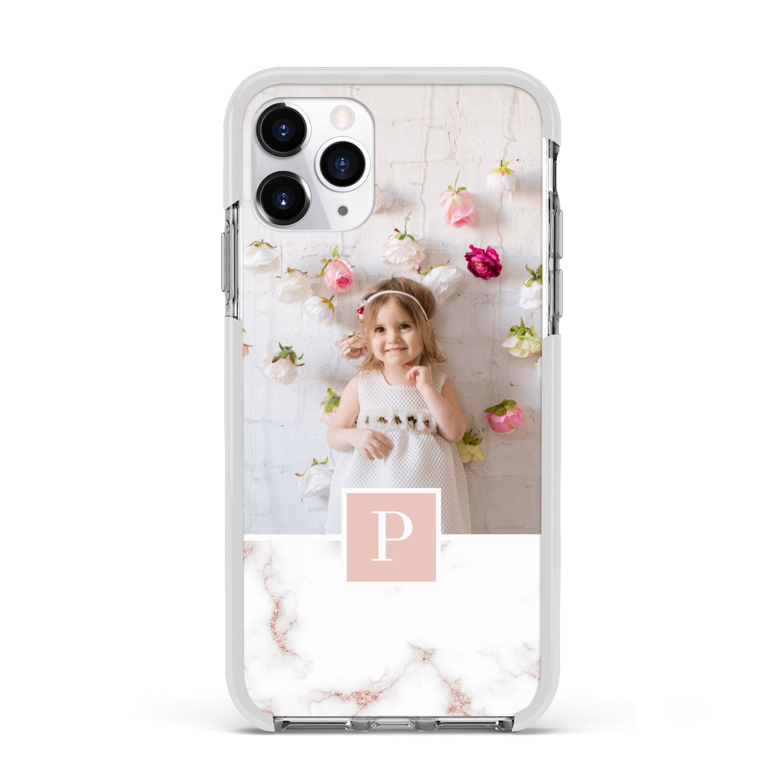 Monogram Marble Photo Upload Apple iPhone 11 Pro in Silver with White Impact Case