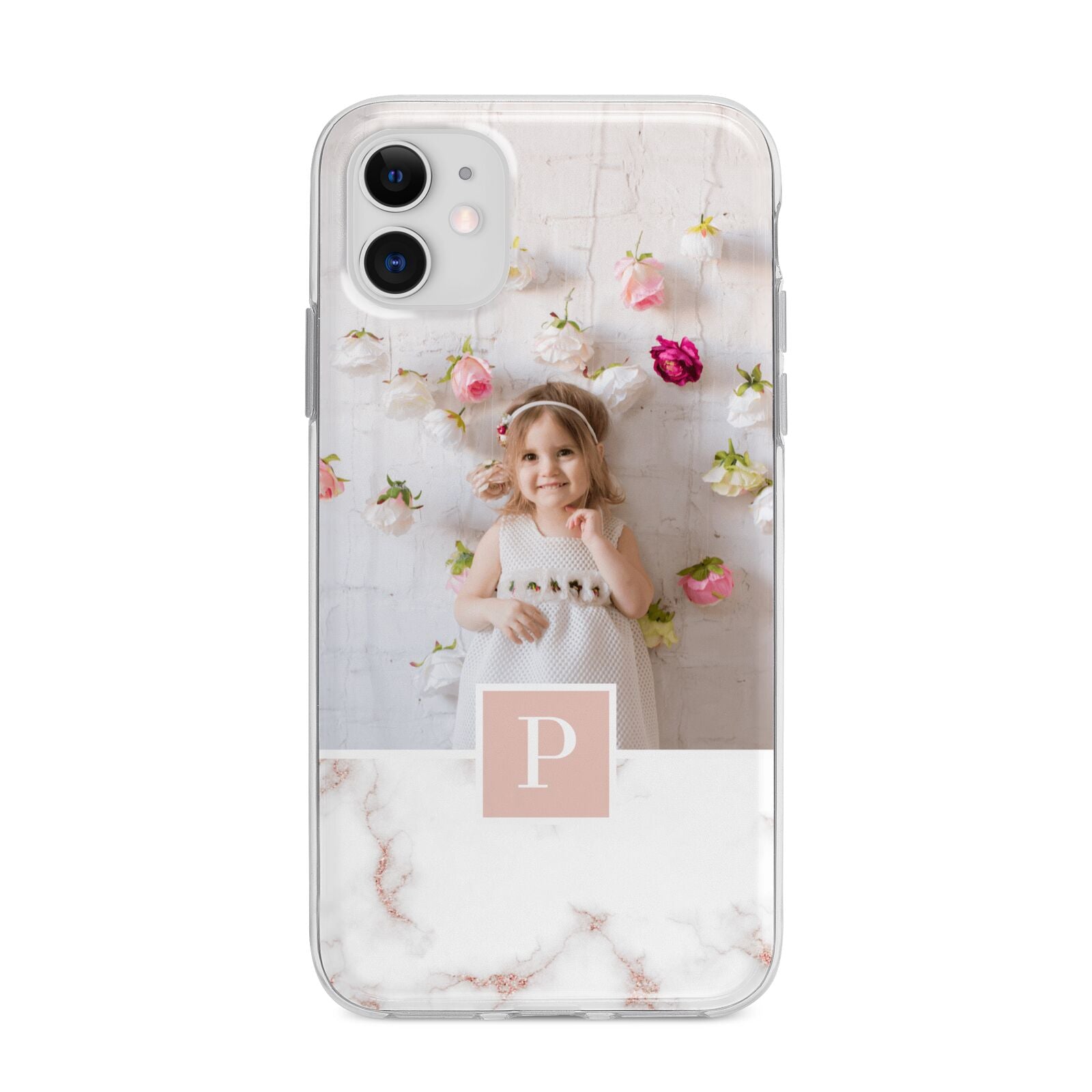 Monogram Marble Photo Upload Apple iPhone 11 in White with Bumper Case