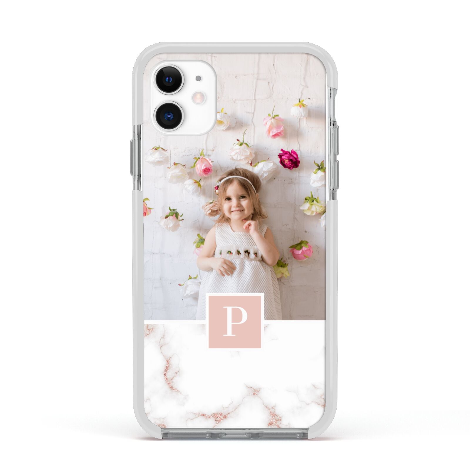 Monogram Marble Photo Upload Apple iPhone 11 in White with White Impact Case