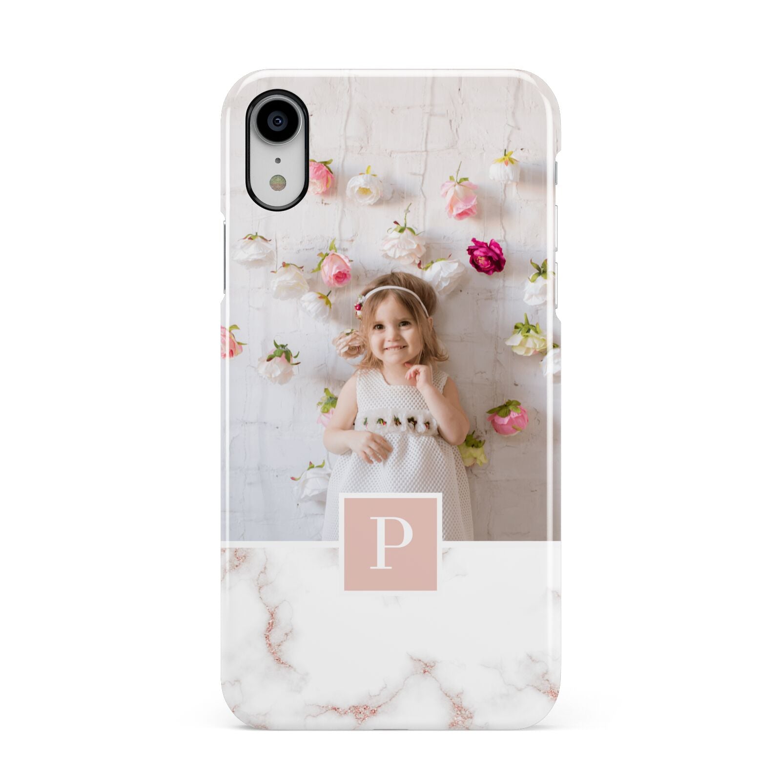 Monogram Marble Photo Upload Apple iPhone XR White 3D Snap Case