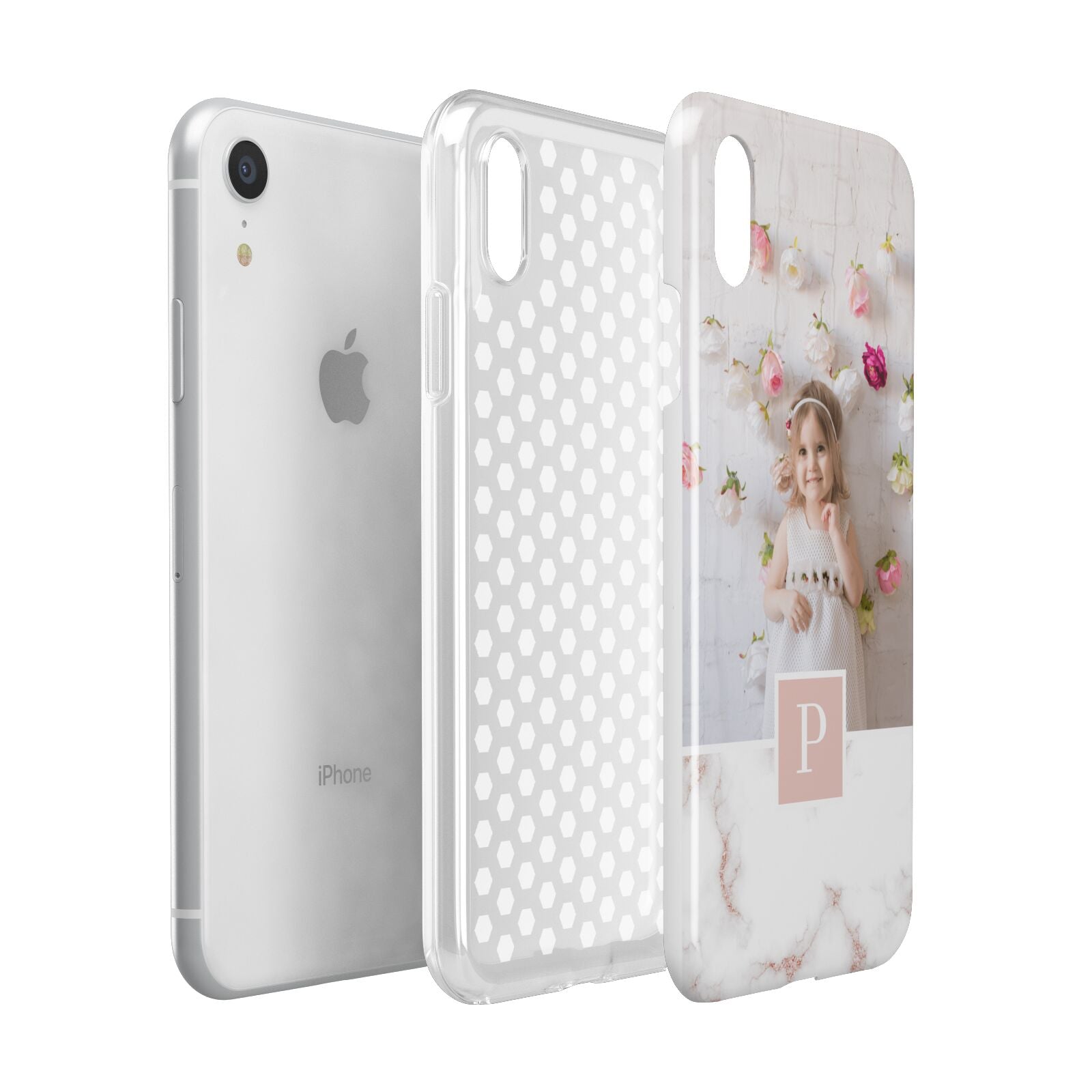 Monogram Marble Photo Upload Apple iPhone XR White 3D Tough Case Expanded view