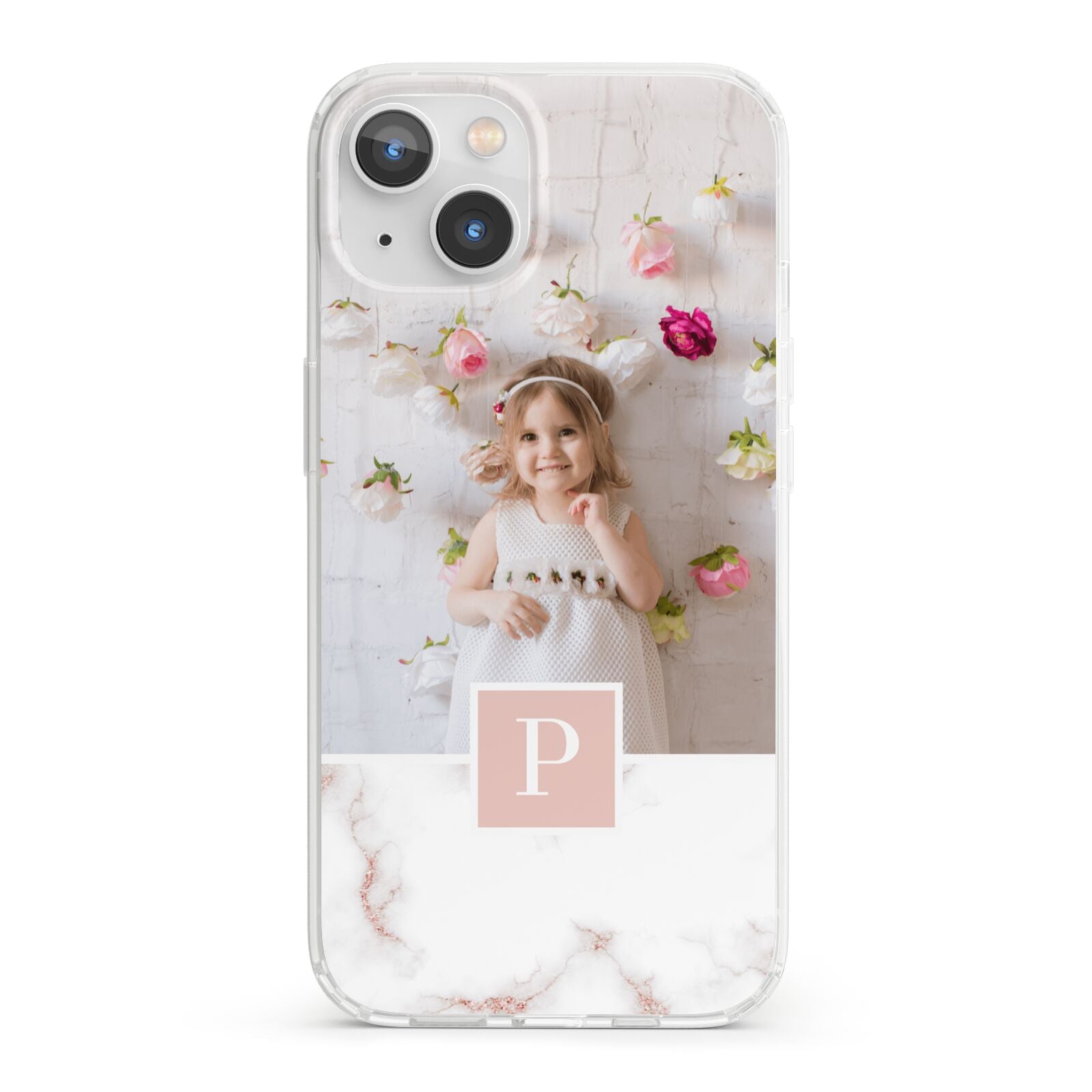 Monogram Marble Photo Upload iPhone 13 Clear Bumper Case