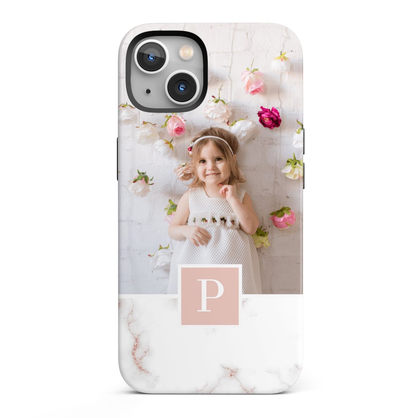 Monogram Marble Photo Upload iPhone 13 Full Wrap 3D Tough Case