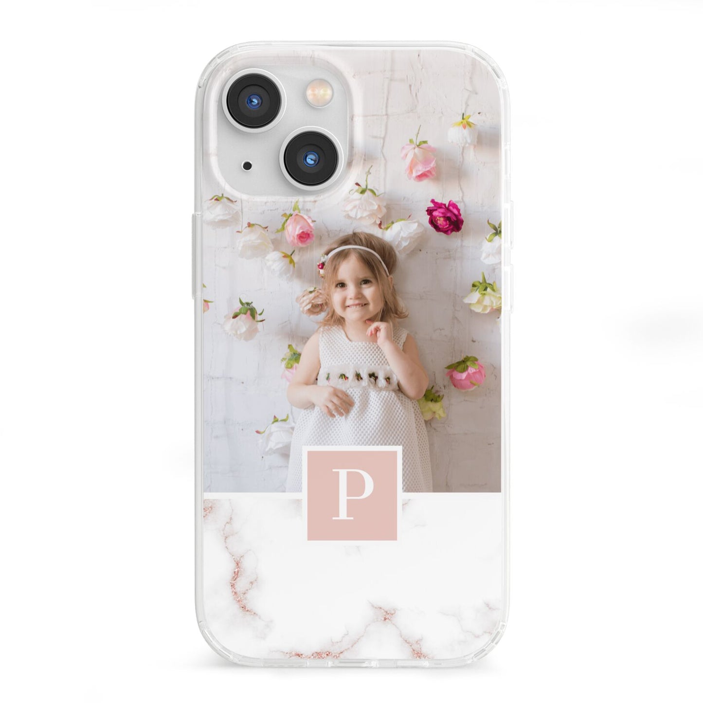 Monogram Marble Photo Upload iPhone 13 Mini Clear Bumper Case