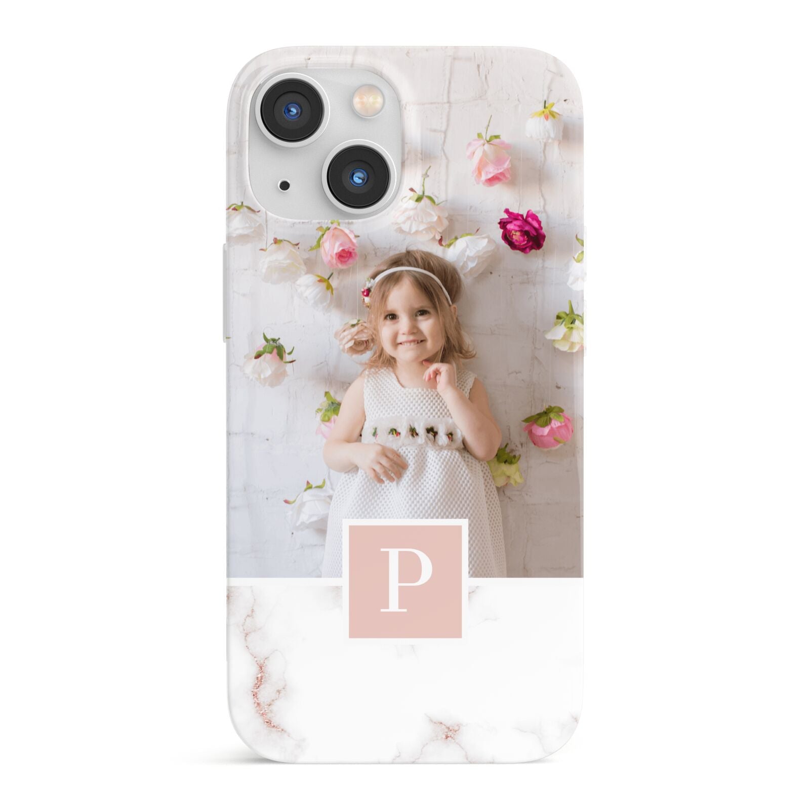 Monogram Marble Photo Upload iPhone 13 Mini Full Wrap 3D Snap Case