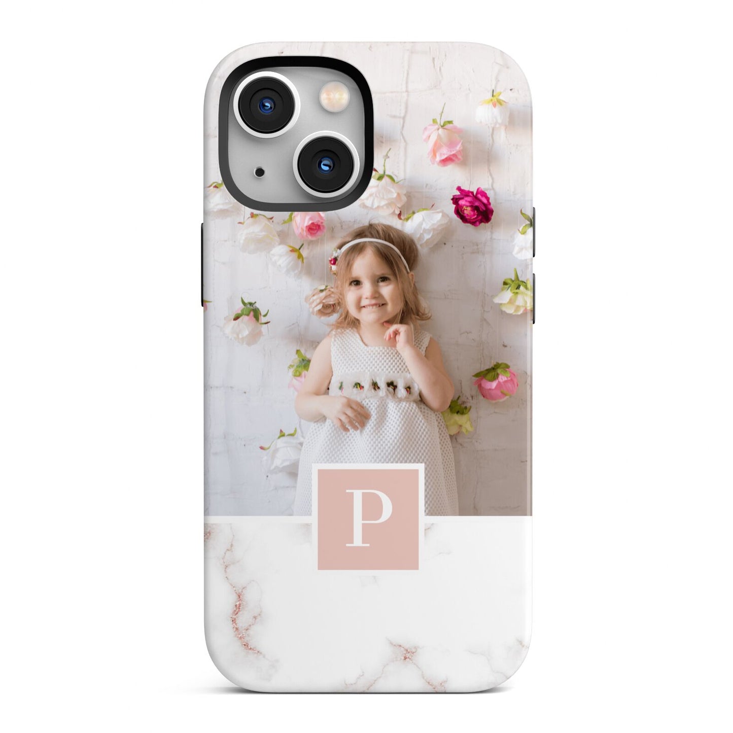 Monogram Marble Photo Upload iPhone 13 Mini Full Wrap 3D Tough Case