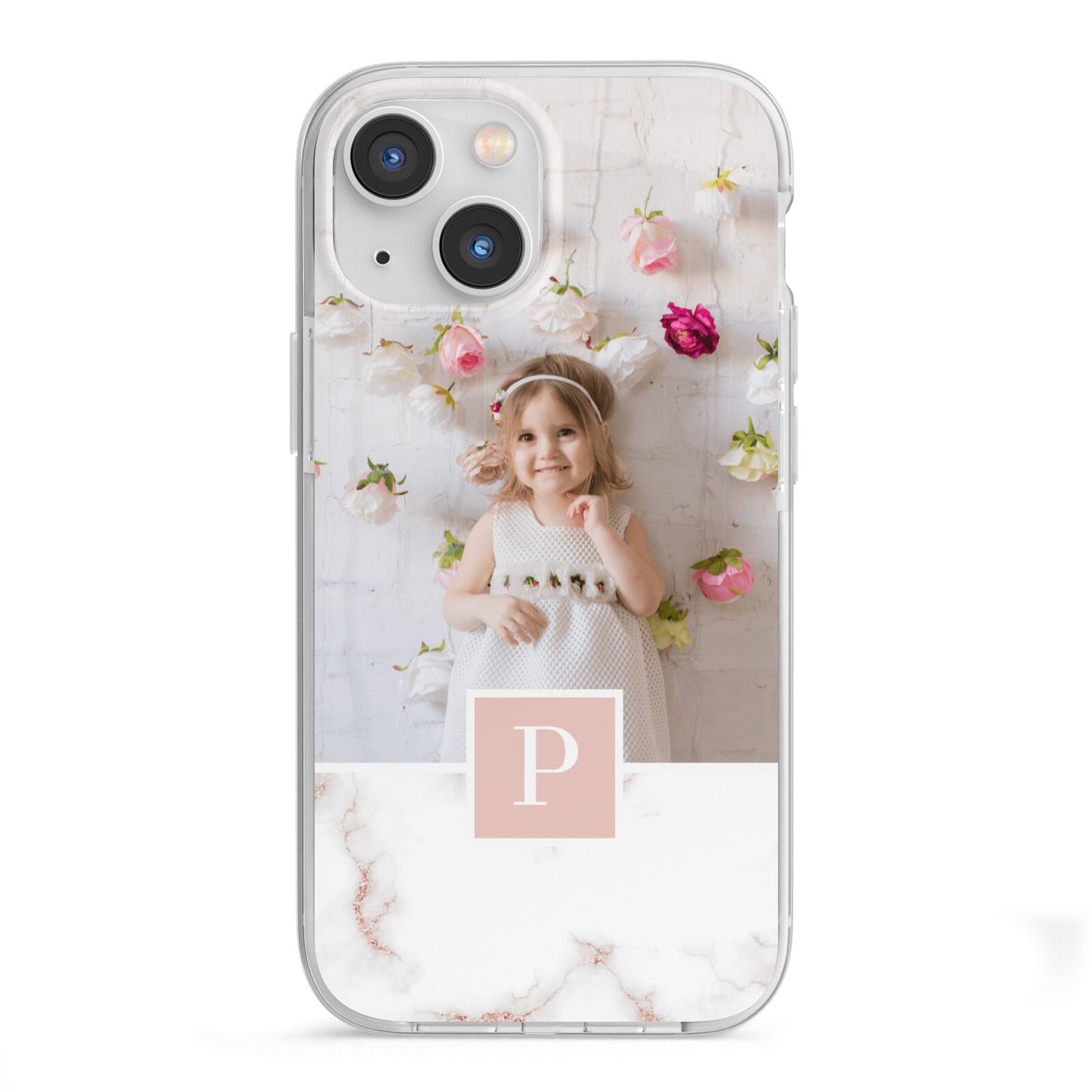 Monogram Marble Photo Upload iPhone 13 Mini TPU Impact Case with White Edges