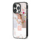 Monogram Marble Photo Upload iPhone 13 Pro Black Impact Case Side Angle on Silver phone