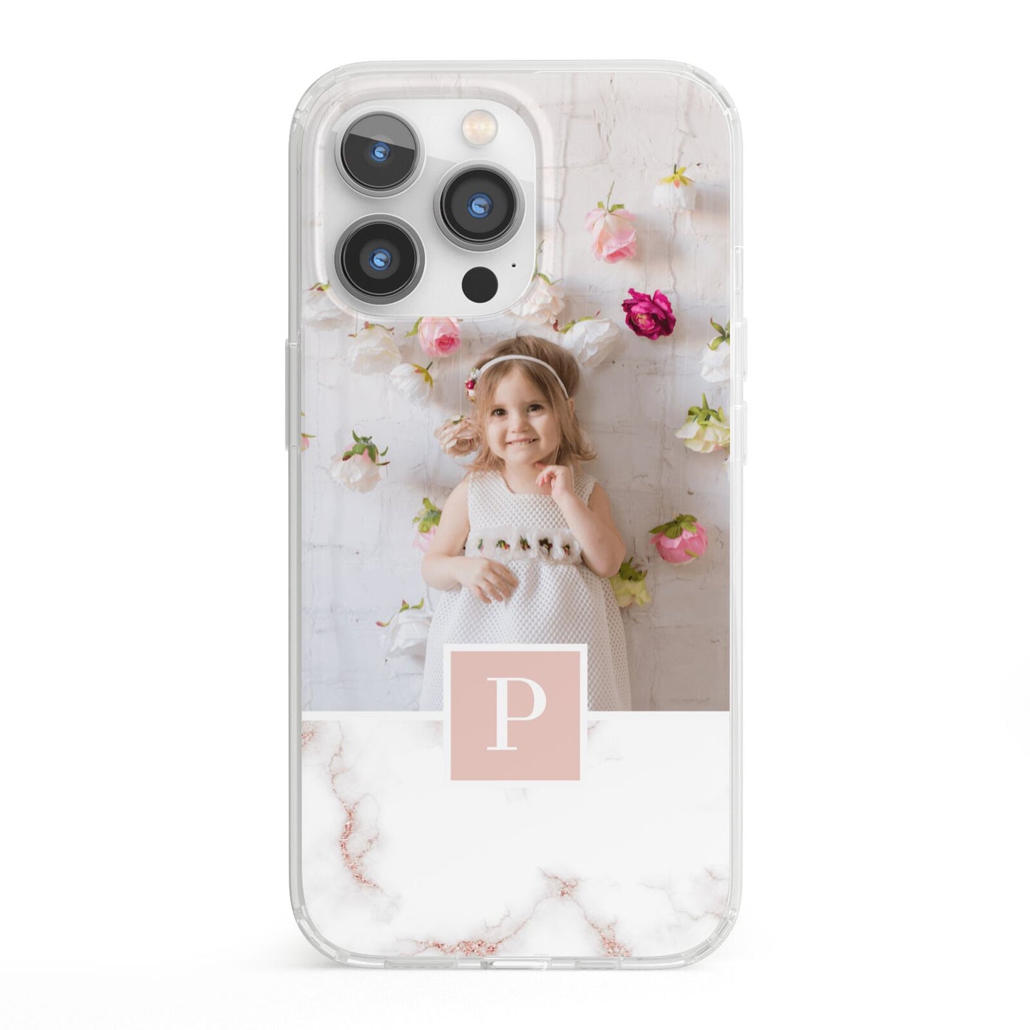 Monogram Marble Photo Upload iPhone 13 Pro Clear Bumper Case