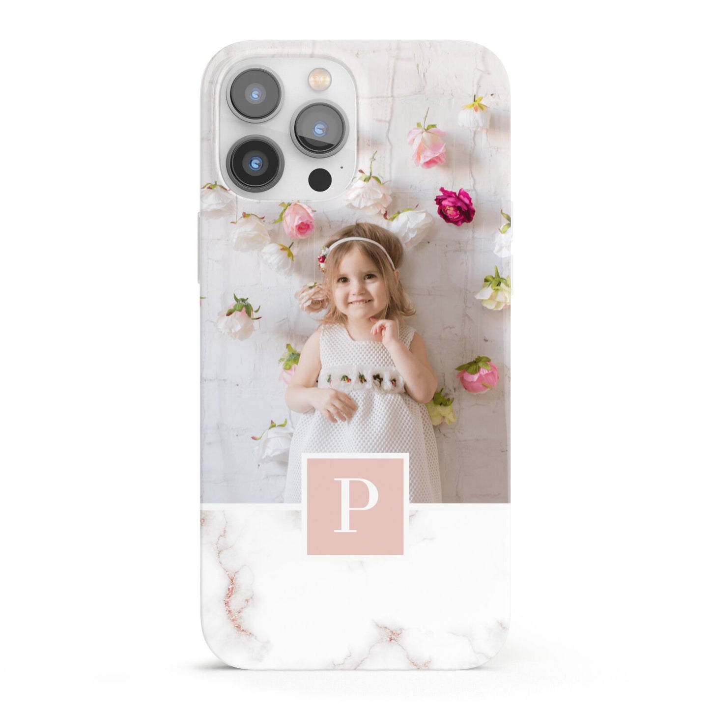 Monogram Marble Photo Upload iPhone 13 Pro Max Full Wrap 3D Snap Case