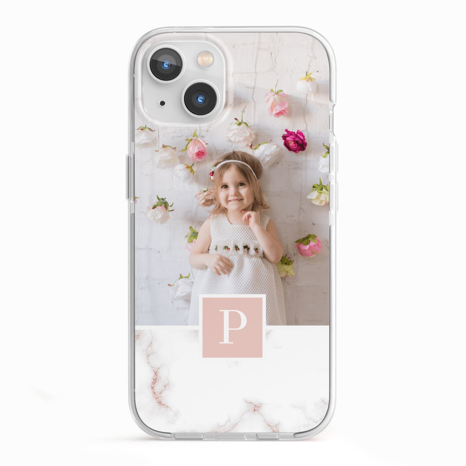 Monogram Marble Photo Upload iPhone 13 TPU Impact Case with White Edges