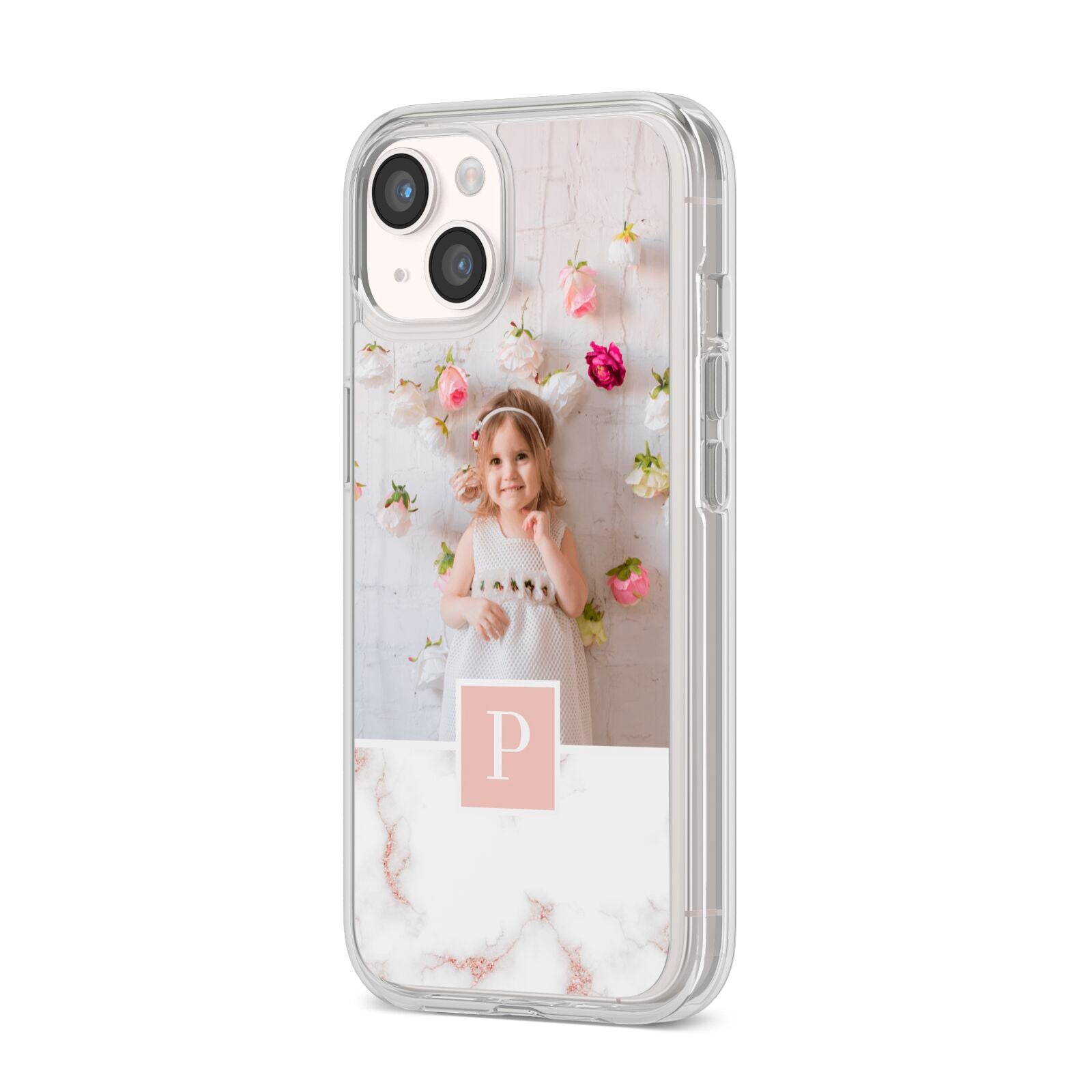 Monogram Marble Photo Upload iPhone 14 Clear Tough Case Starlight Angled Image