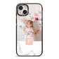 Monogram Marble Photo Upload iPhone 14 Plus Black Impact Case on Silver phone