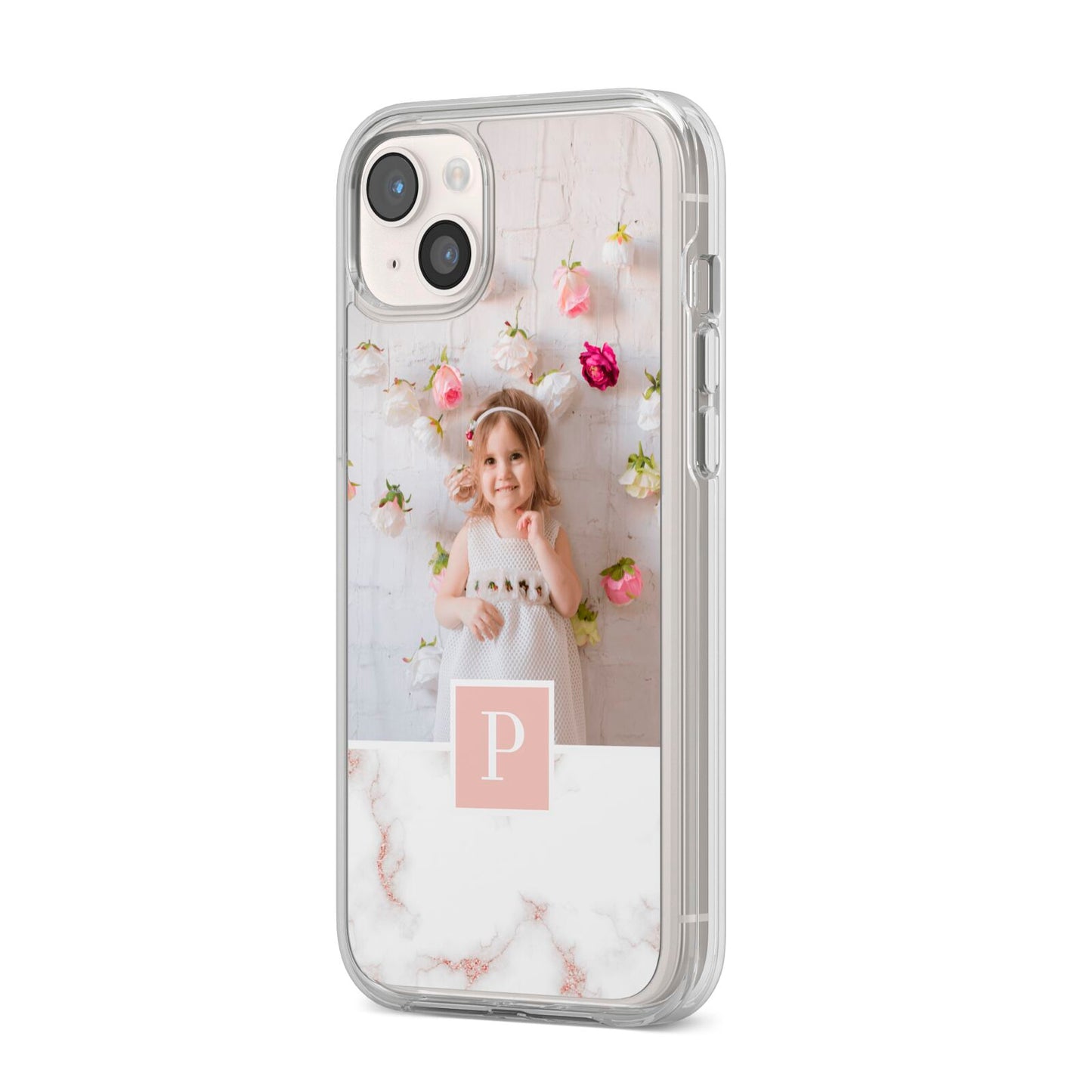 Monogram Marble Photo Upload iPhone 14 Plus Clear Tough Case Starlight Angled Image