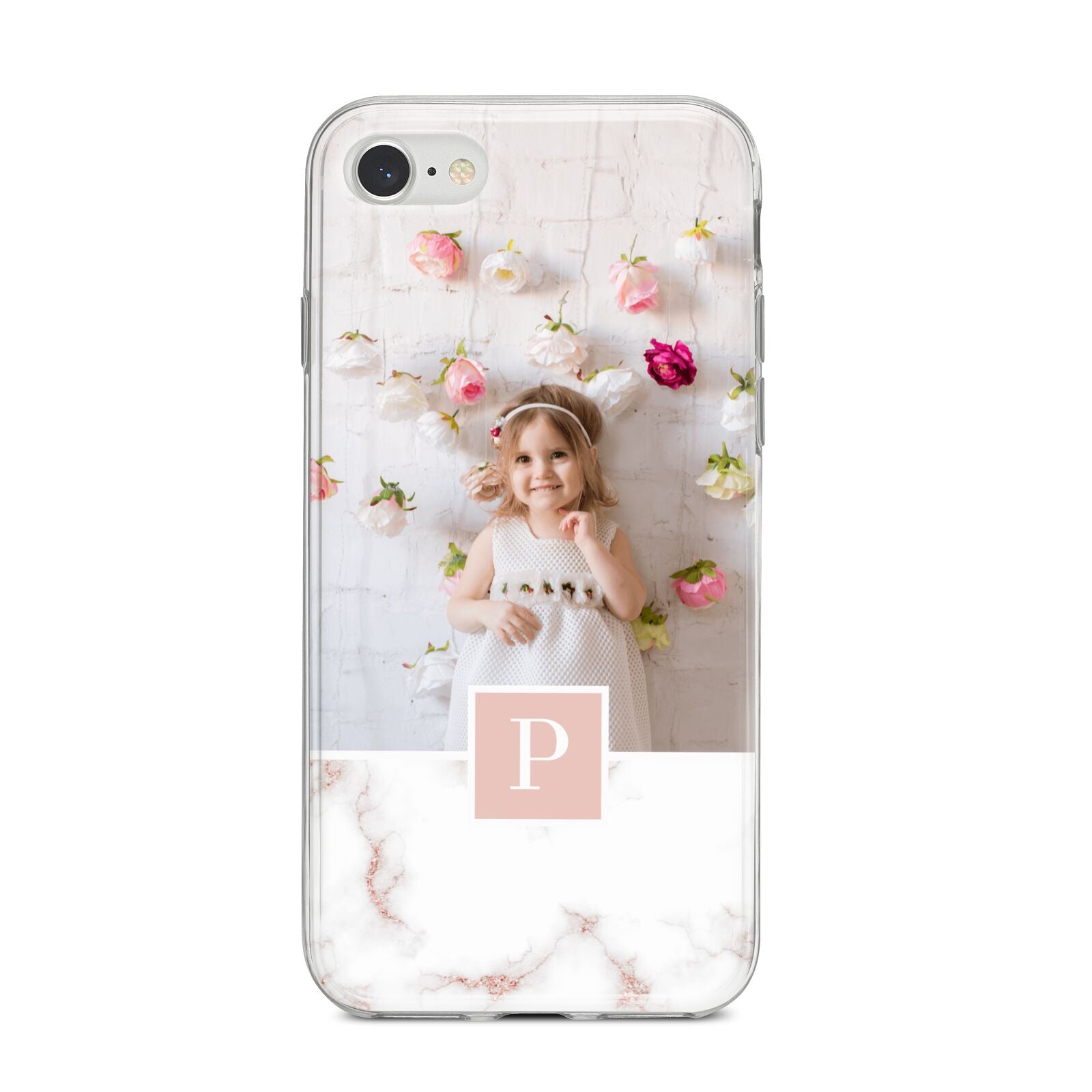 Monogram Marble Photo Upload iPhone 8 Bumper Case on Silver iPhone