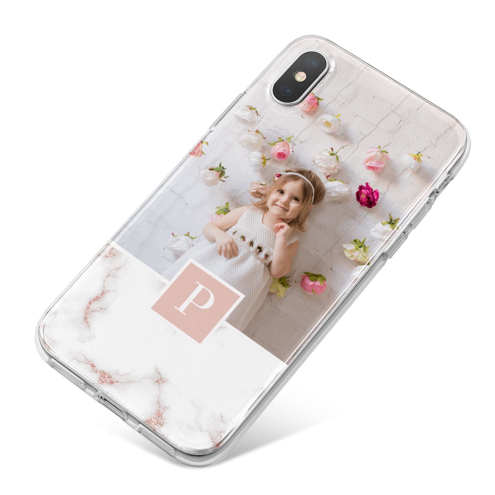 Monogram Marble Photo Upload iPhone X Bumper Case on Silver iPhone