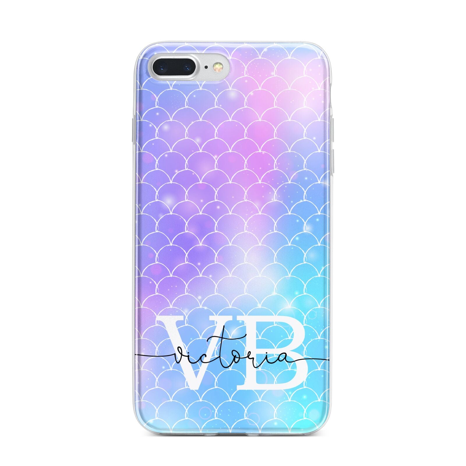 Monogram Mermaid Glitter with Name iPhone 7 Plus Bumper Case on Silver iPhone