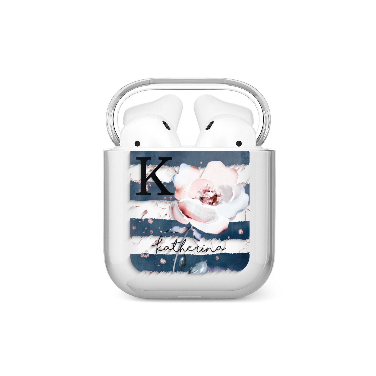 Monogram Pink Blue Striped Watercolour AirPods Case