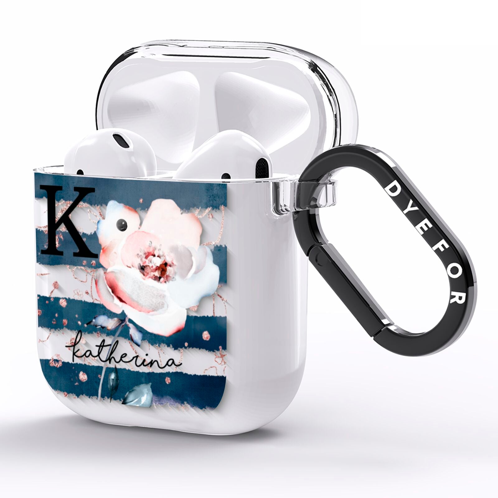 Monogram Pink Blue Striped Watercolour AirPods Clear Case Side Image