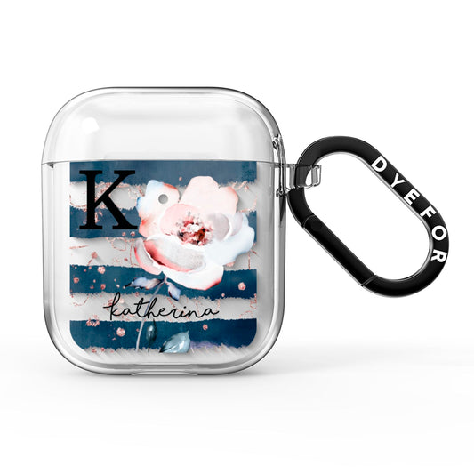 Monogram Pink Blue Striped Watercolour AirPods Clear Case