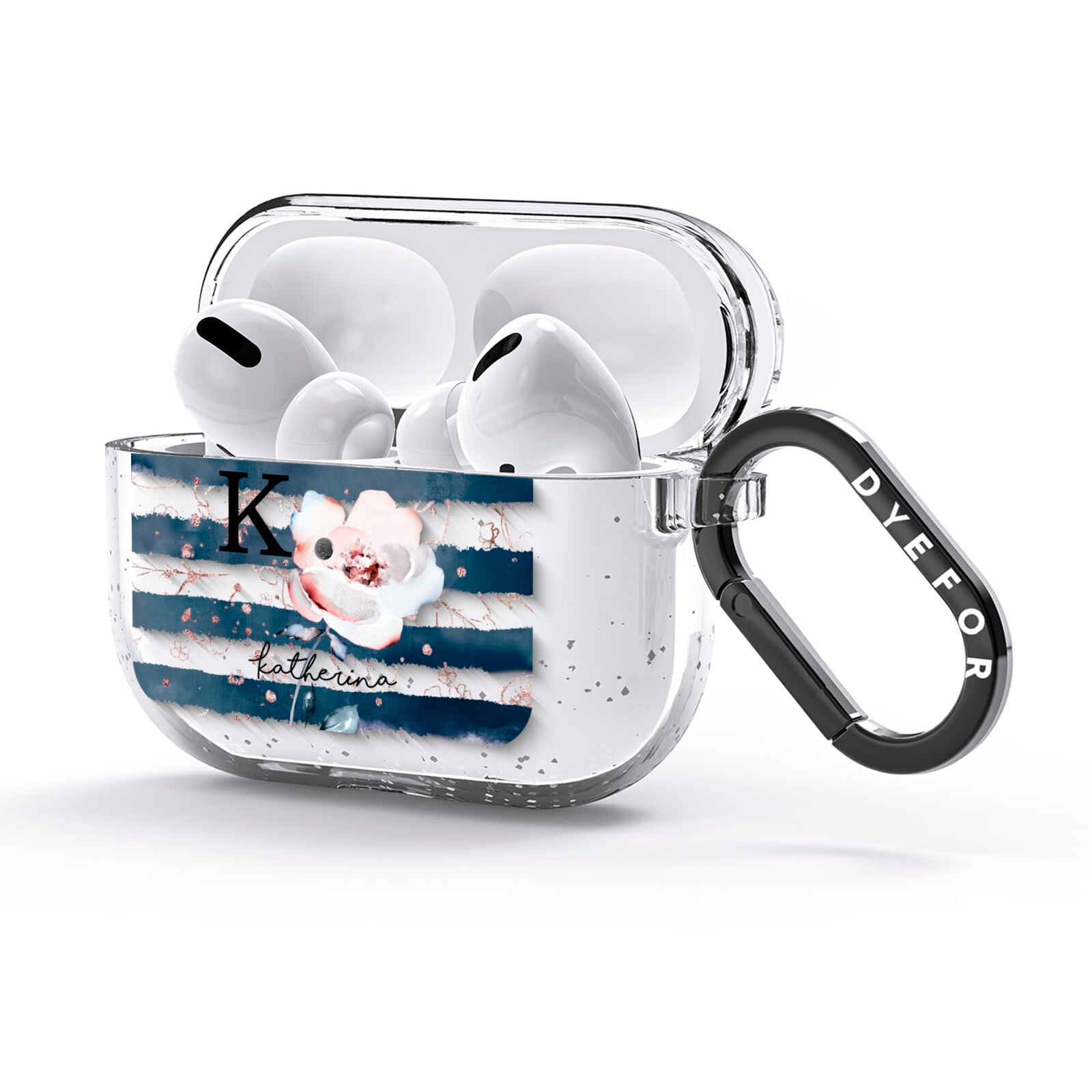 Monogram Pink Blue Striped Watercolour AirPods Glitter Case 3rd Gen Side Image