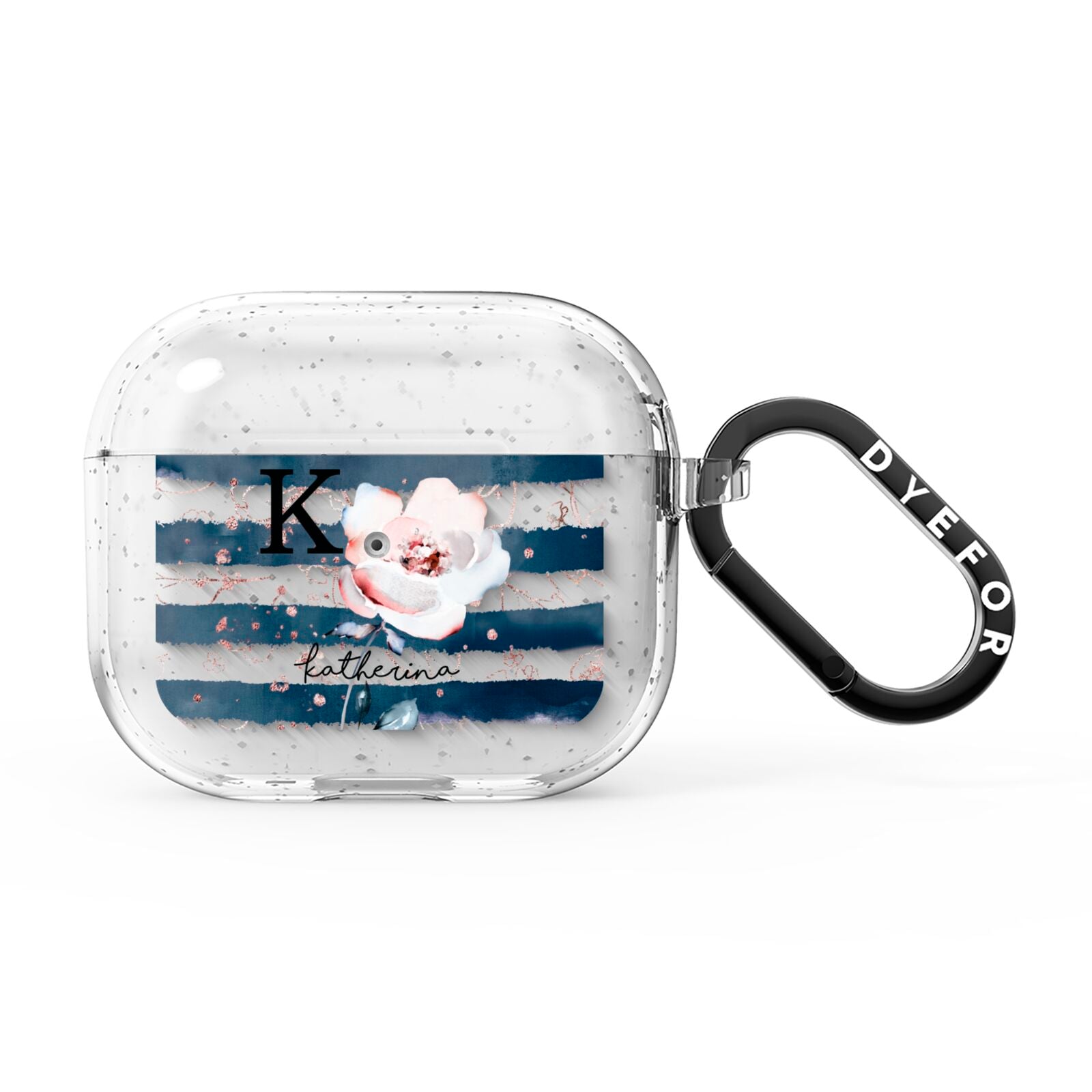 Monogram Pink Blue Striped Watercolour AirPods Glitter Case 3rd Gen