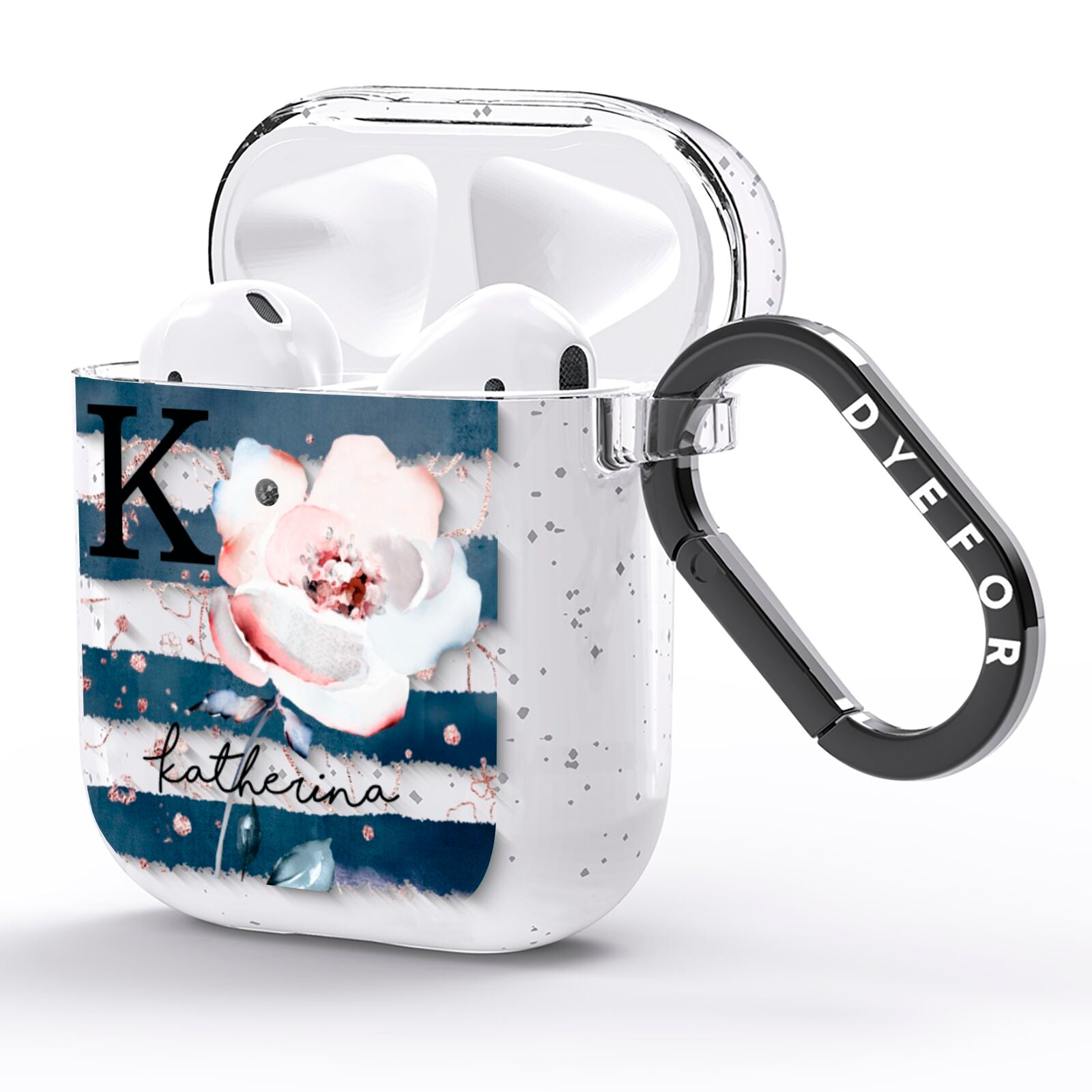 Monogram Pink Blue Striped Watercolour AirPods Glitter Case Side Image