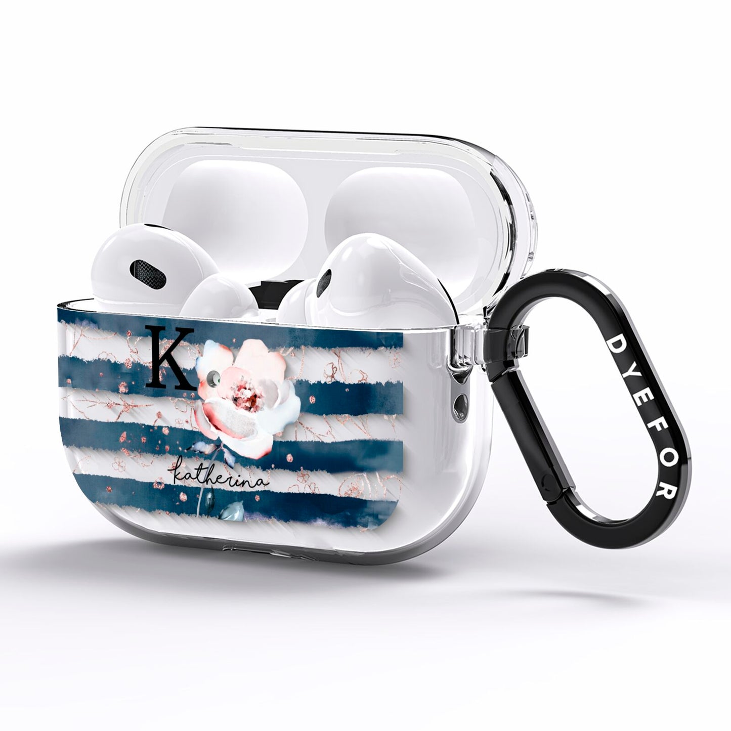 Monogram Pink Blue Striped Watercolour AirPods Pro Clear Case Side Image