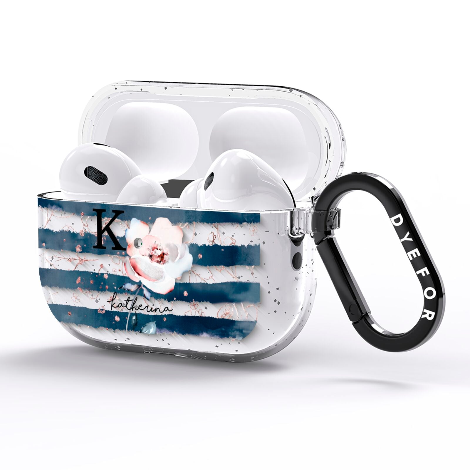 Monogram Pink Blue Striped Watercolour AirPods Pro Glitter Case Side Image