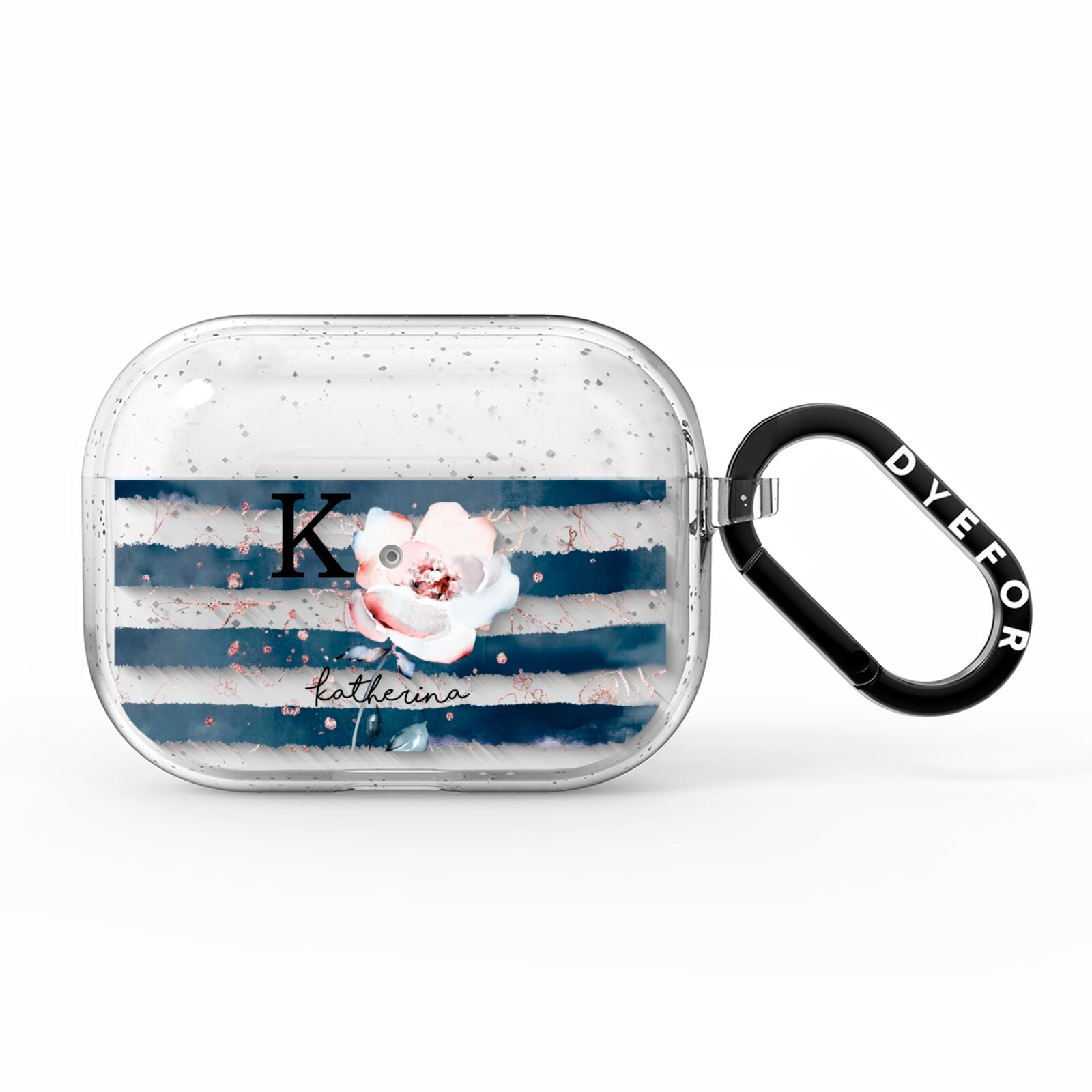 Monogram Pink Blue Striped Watercolour AirPods Pro Glitter Case