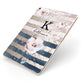 Monogram Pink Blue Striped Watercolour Apple iPad Case on Gold iPad Side View
