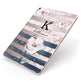 Monogram Pink Blue Striped Watercolour Apple iPad Case on Rose Gold iPad Side View